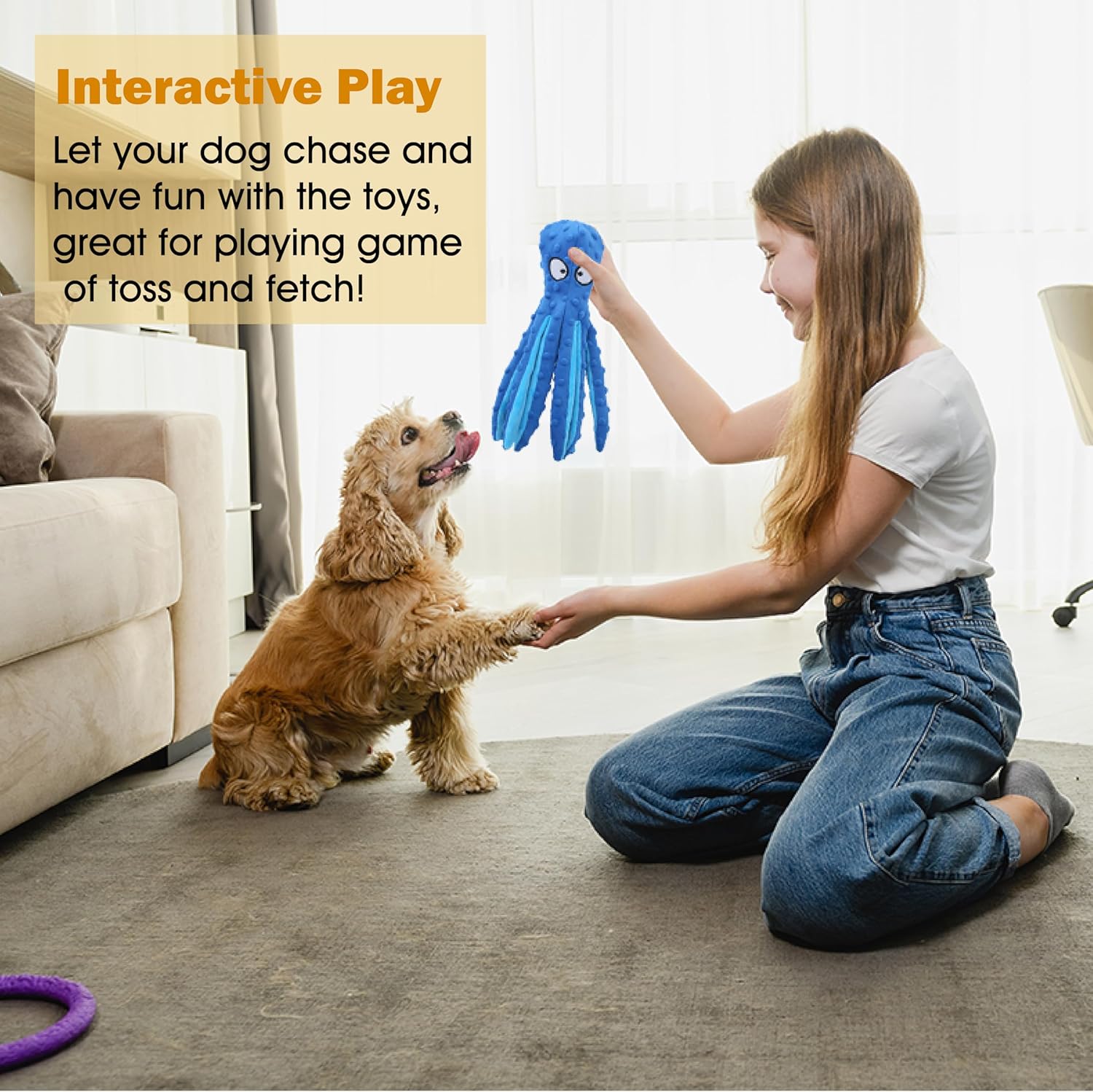 Squeaky Crinkly Octopus Dog Toy